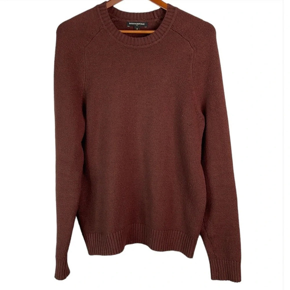 BANANA REPUBLIC Mens Cozy Crewneck Sweater Amber Ale Brown Mid-Weight Preppy M - Picture 2 of 9
